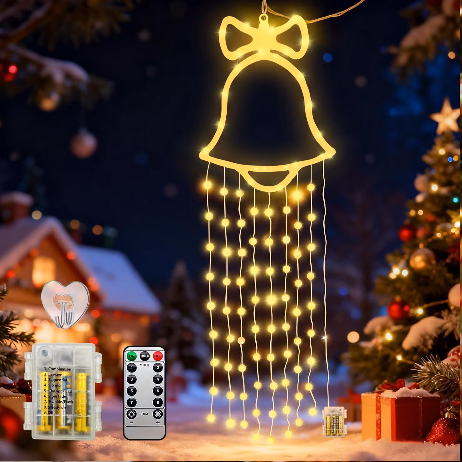 Luci natalizie per finestre, 100 LED, luce bianco caldo, 8 modalità, con telecomando
