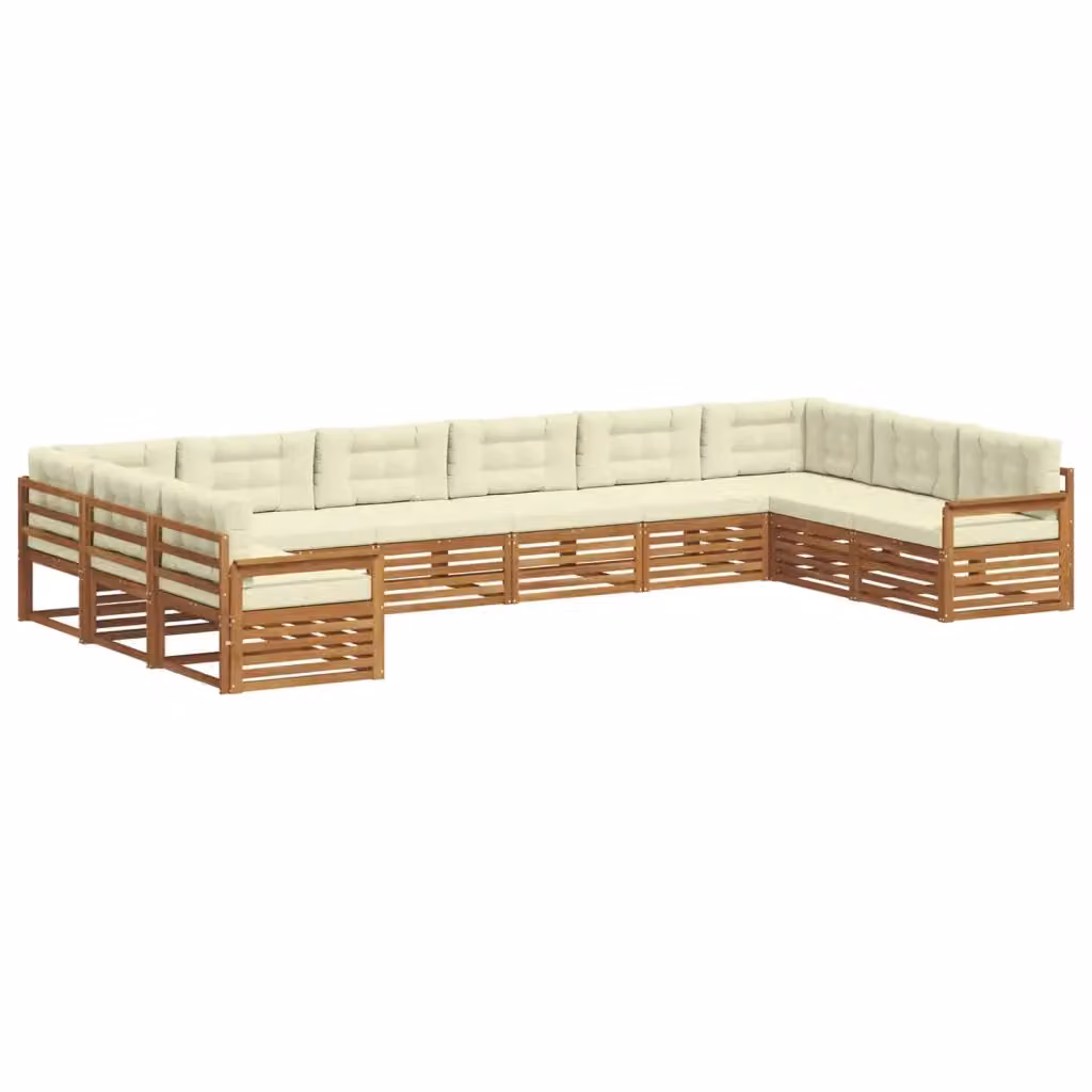 Set di divani da giardino a L con 8 pezzi vidaXL in legno di acacia massello, colori beige e bianco – 2