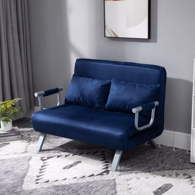 Divano letto Mivray moderno in tessuto blu con schienale regolabile e telaio in metallo – 1