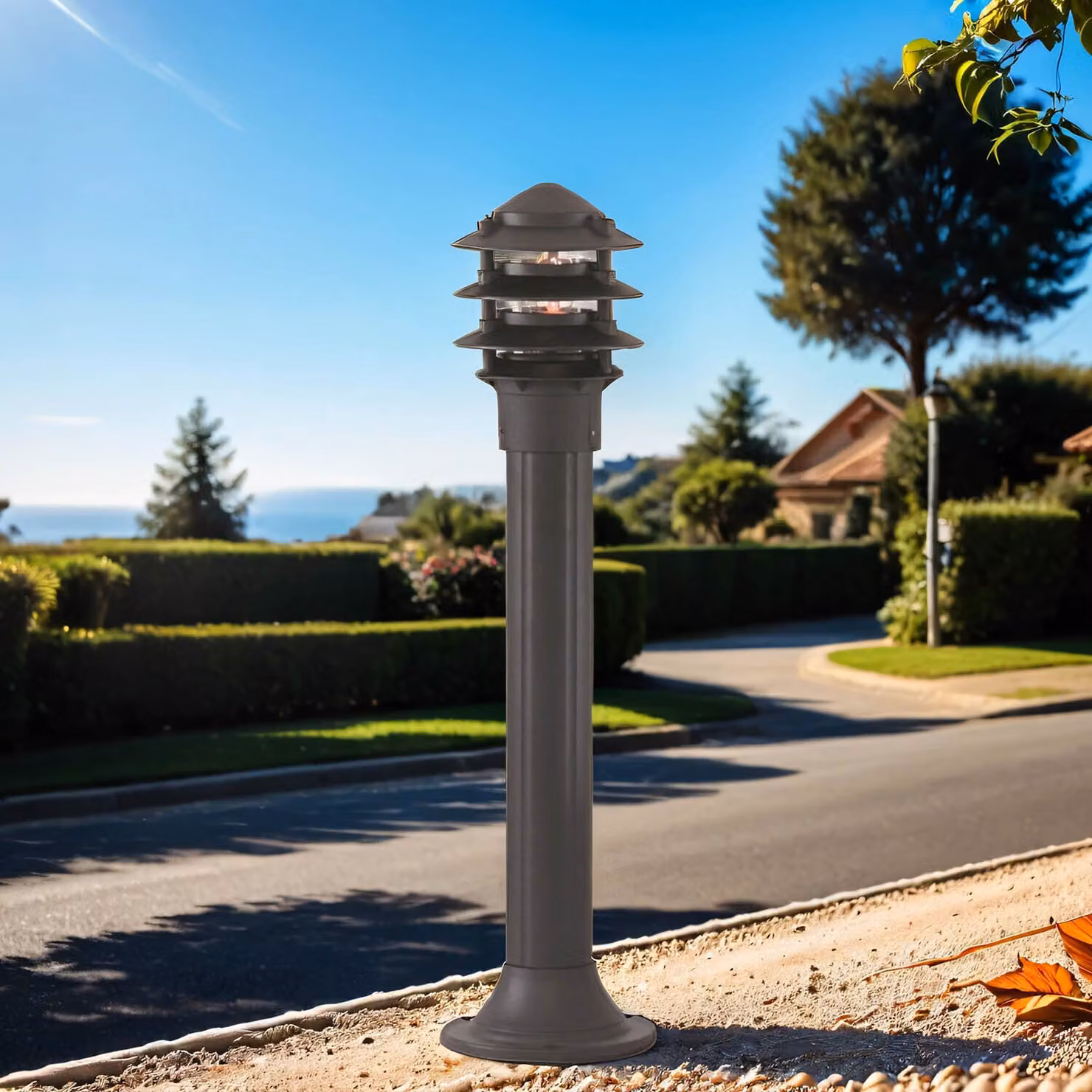 Lampada da terra per esterni BOLLARDS Nero Alluminio Vetro E27 Lampada da terra moderna Cortile Zona d'ingresso