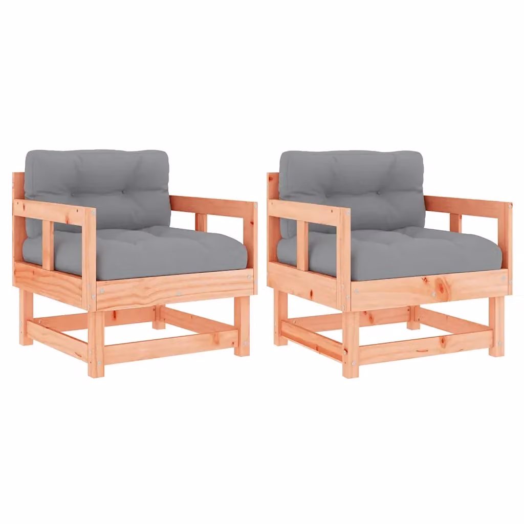 Set di 2 sedie da giardino vidaXL in legno massello di Douglas con cuscini grigi e braccioli – 2