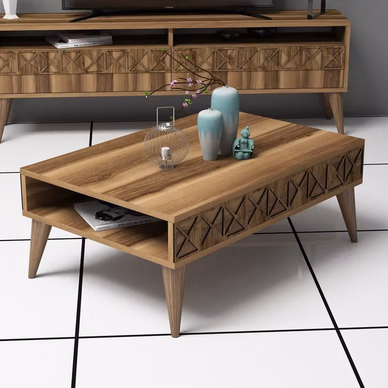 Skye Decor, Line - Walnut, tavolino, noce, 100% PANNELLI DI PARTICELLE RIVESTITI IN MELAMMINA, 90 x 60 x 34,6 cm