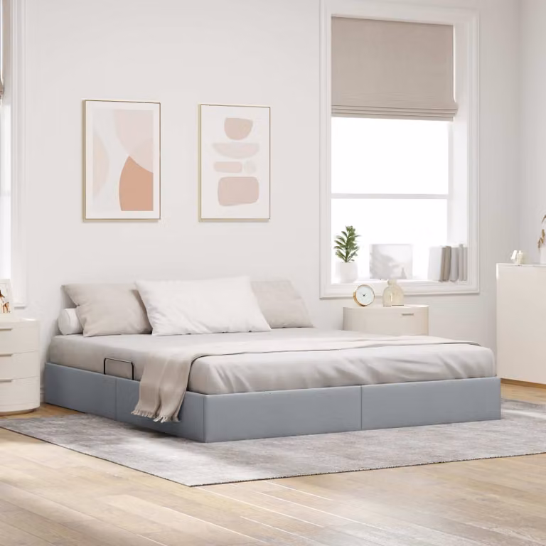 Letto ottomano vidaXL in tessuto grigio con base a sollevamento L/P: 160 x 200 cm