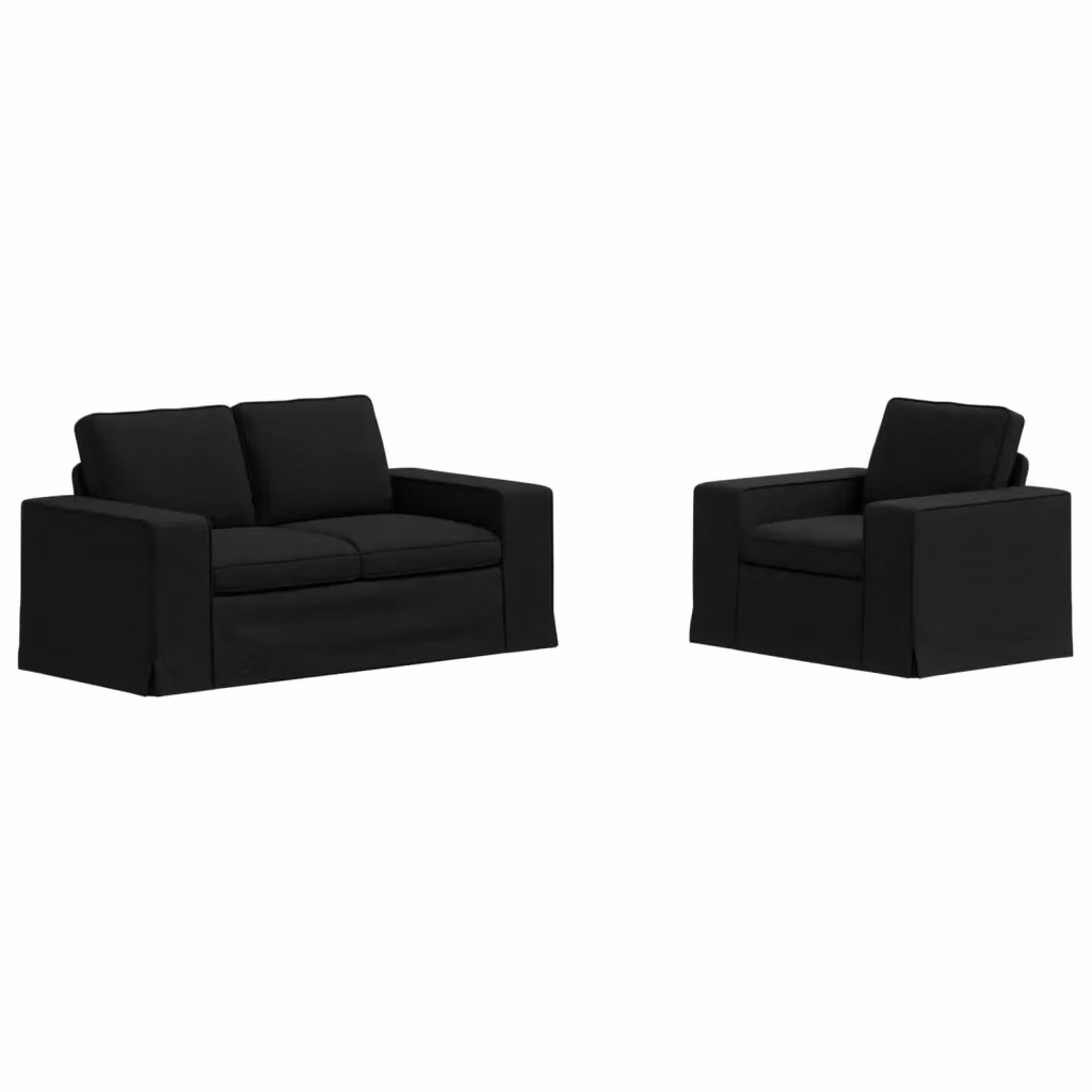 Set di 2 divani moderni vidaXL in tessuto nero con struttura in metallo L/P/H: 182 x 80 x 82 cm – 2