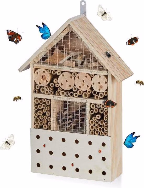 Protezione dagli insetti per api e coleotteri - Alberghetto per api da giardino o balcone - 40 x 28 x 9 cm - Legno