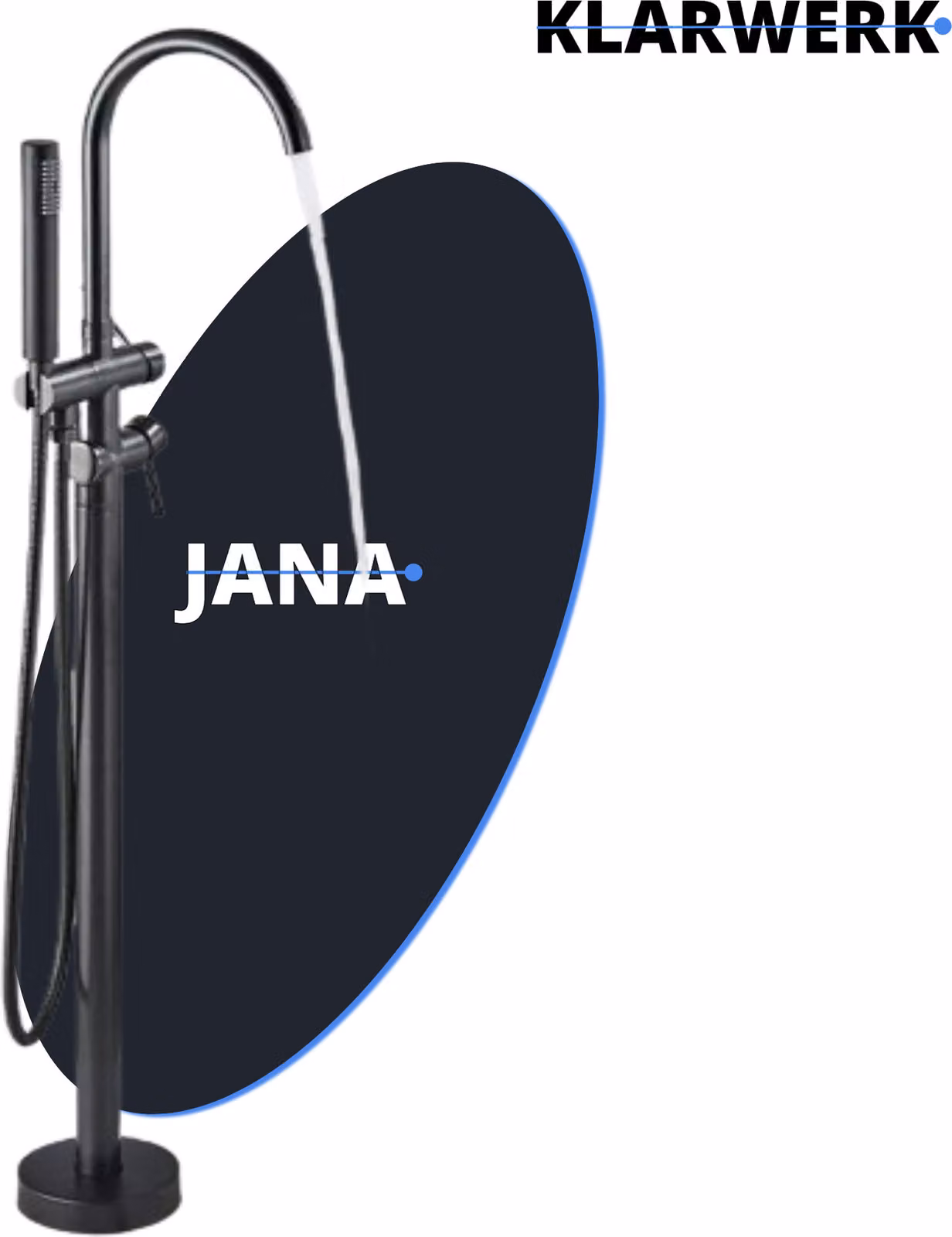 JANA | Miscelatore per vasca freestanding premium in nero | Miscelatore per vasca freestanding in acciaio inox con doccetta | Miscelatore per vasca a pavimento hotel