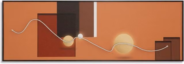 Stampa con LED su tela Abstract panoramica con sfere luminose e cornice nera