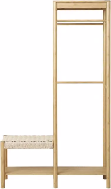 Appendiabiti con panca Vikasa Home Ember in bambù naturale e cordoncino di carta beige L/P/H: 36 x 95 x 165 cm
