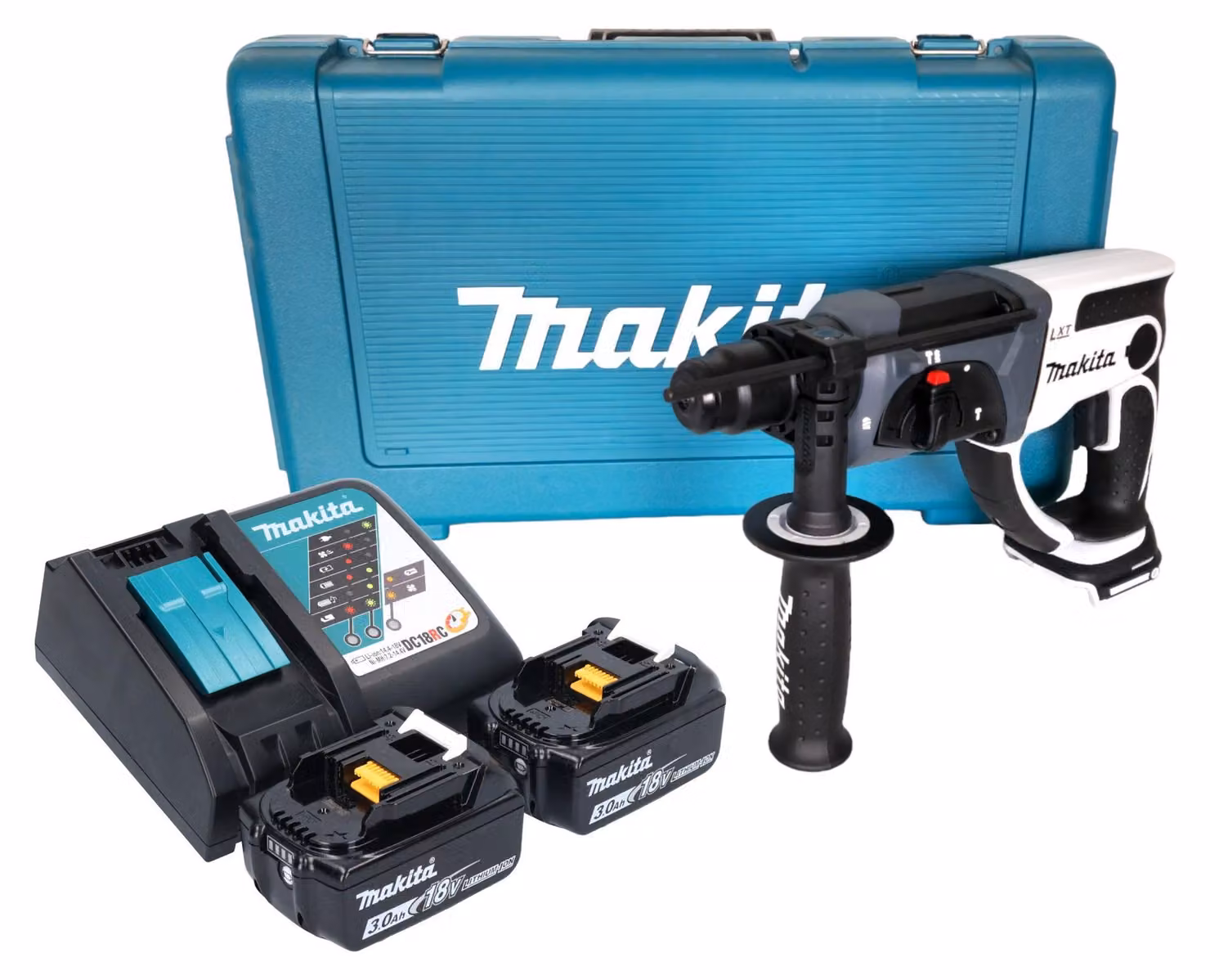 Makita DHR 202 RFW trapano a percussione a batteria 18 V 20 mm 2,0 J bianco + 2x batteria ricaricabile 3,0 Ah + caricabatterie + custodia