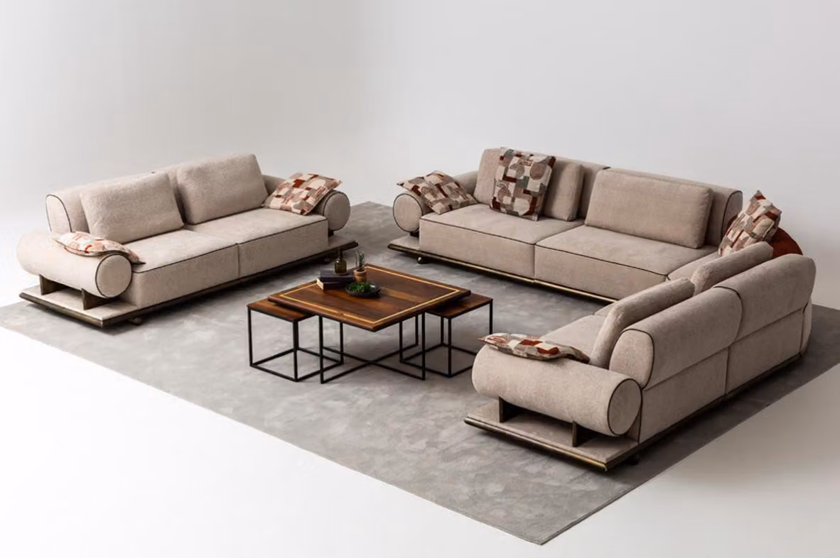Stoffsofa Couch Wohnlandschaft Eck Design Modern Sofa Ecksofa L-Form Beige