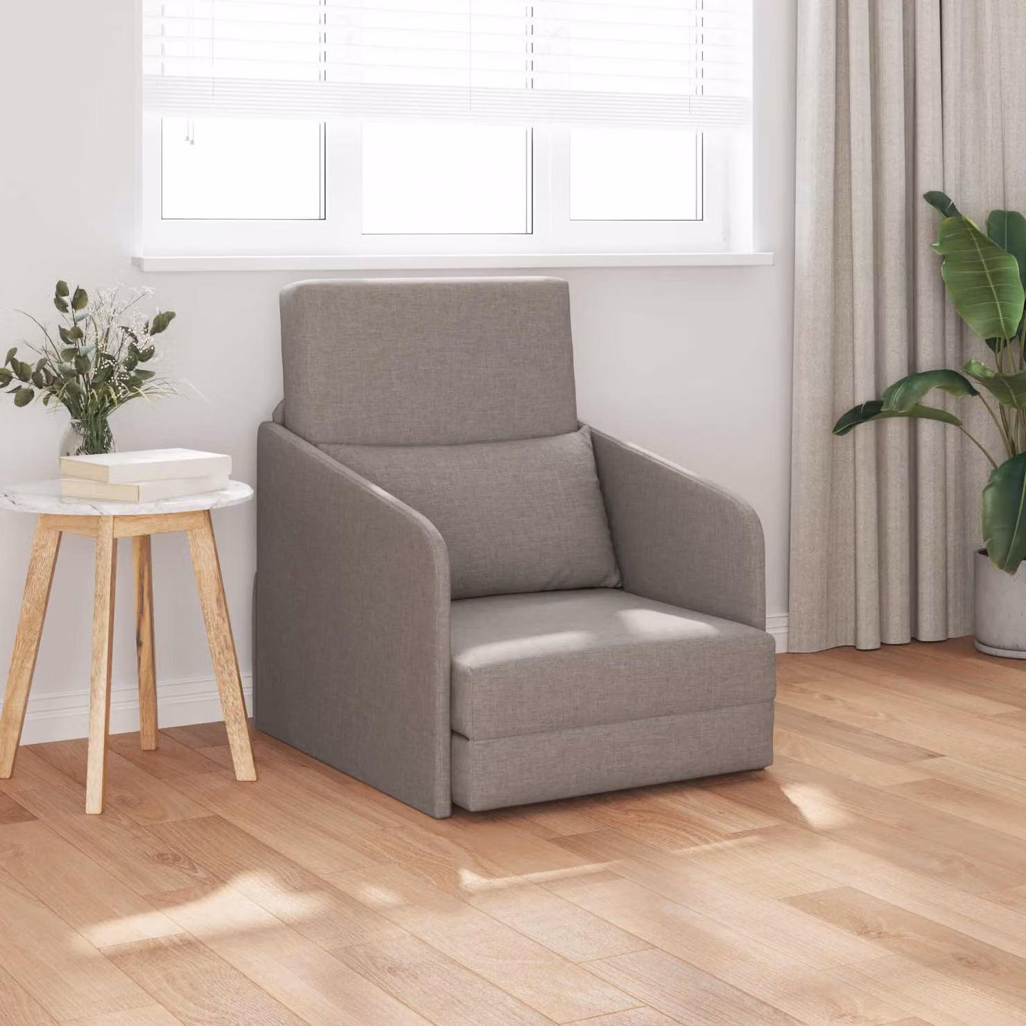 Divano letto Talpa vidaXL in tessuto beige o grigio con braccioli, L: 65 cm, P: 80 cm, H: 83 cm