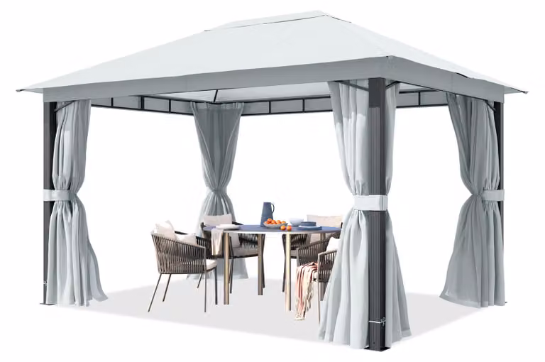 TOOLPORT Gazebo giardino 3x4m, pali in alluminio, telo tetto ca. 220g/m² grigio - con pannelli laterali e zanzariere