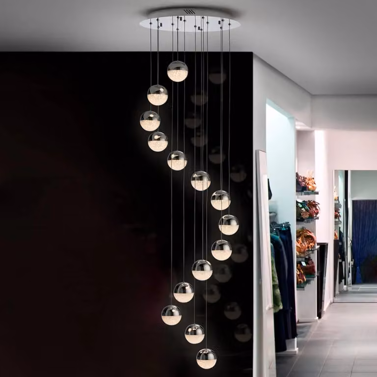 Schuller Valencia Lampada LED a sospensione Sphere 14 luci cromo app Sphere, dimmerabile, Cromo / Argento, Soggiorno / Sala da pranzo, Metallo, Design