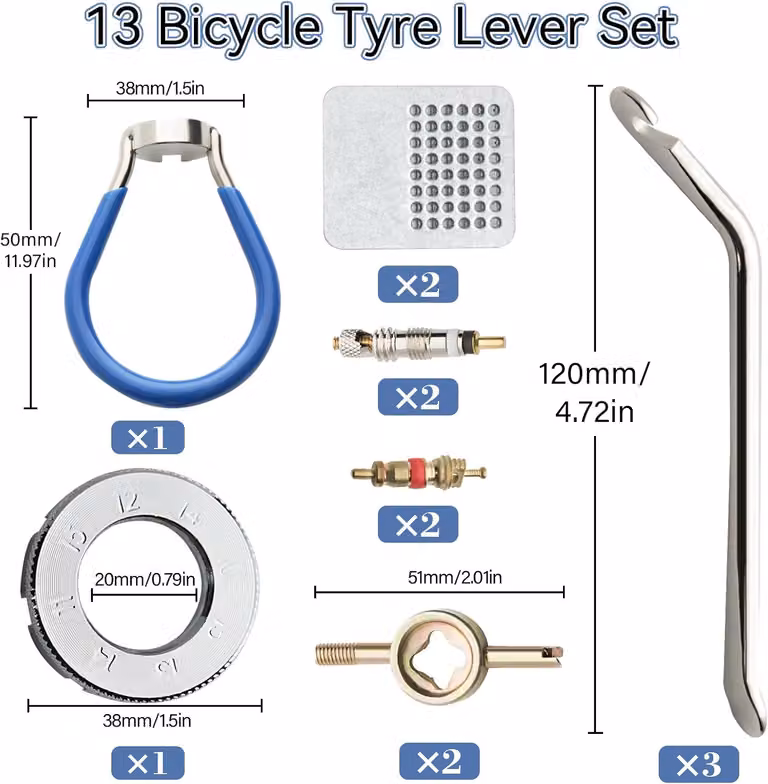 Set di strumenti per la manutenzione delle ruote delle biciclette, composto da 13 pezzi, in acciaio