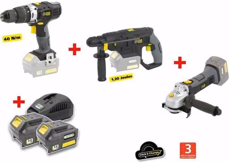 X-FIT PACK “BIG WORK” 3 18V machines + 2 18V 3.0Ah batteries: Drill/screwdriver + Hammer drill + Angle grinder