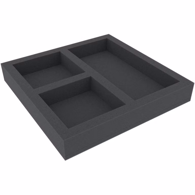 Inserto in schiuma 300x300x45 mm con 3 scomparti per giochi da tavolo