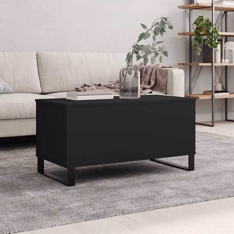 Tavolino da salotto moderno vidaXL nero con meccanismo sollevabile in legno e metallo L: 90 cm, P: 44,5 cm, H: 45 cm