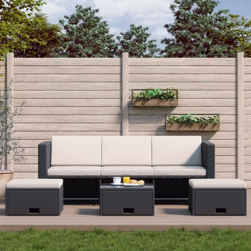 Maison Exclusive - Set da giardino 4 pezzi con cuscini in polyrattan nero