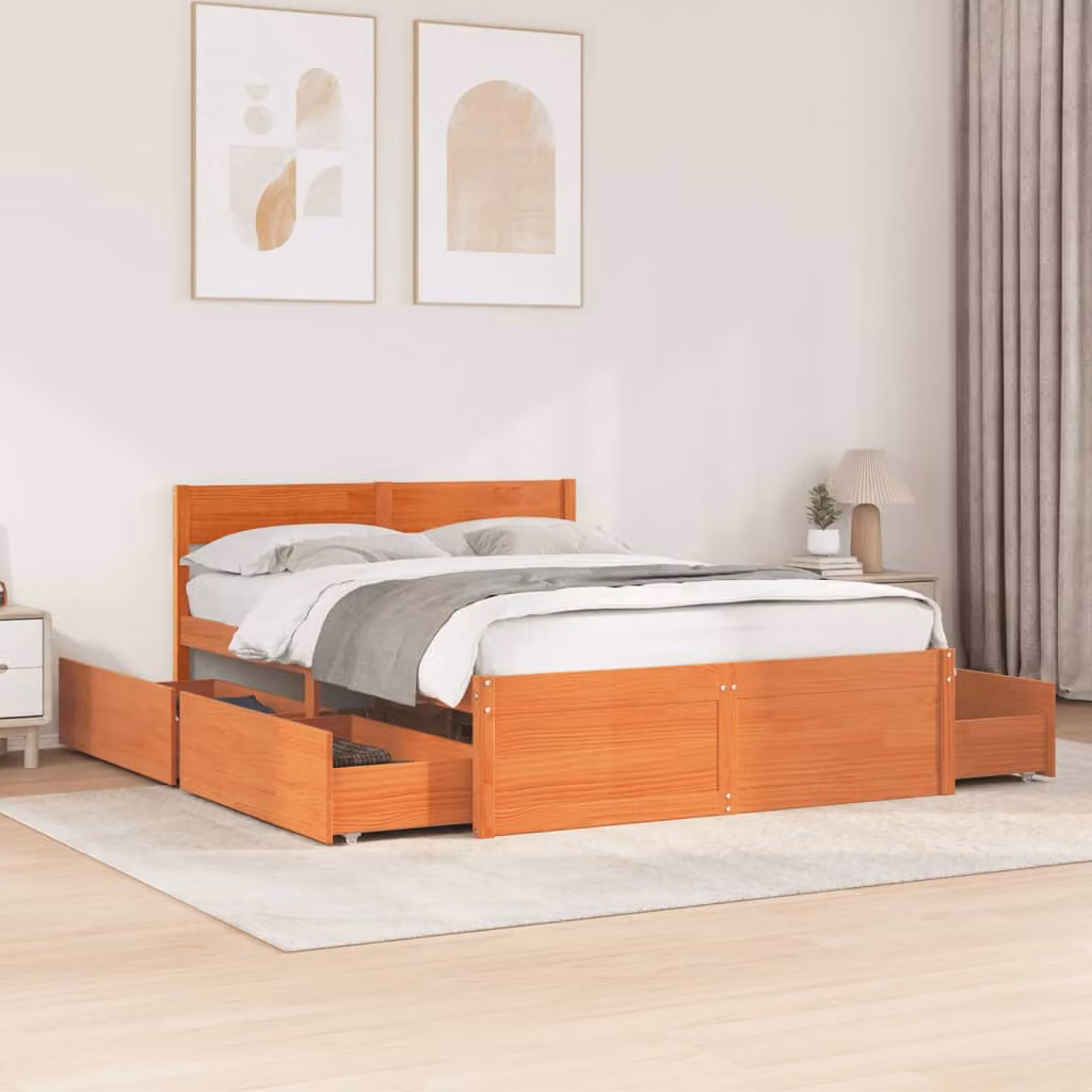 Letto in legno di pino rustico con finitura cerata marrone vidaXL L/P: 120 x 200 cm