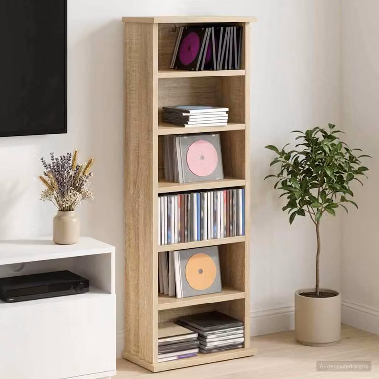 Mobile per CD vidaXL in MDF moderno marrone con ripiani regolabili L 60 cm, P 17 cm, H 92 cm