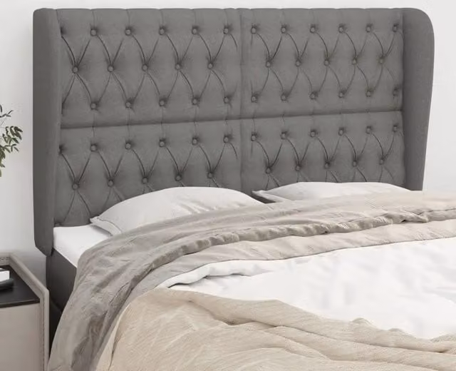 Testiera con orecchie Design Mania in tessuto grigio, L: 147 cm, P: 23 cm, H: 118/128 cm