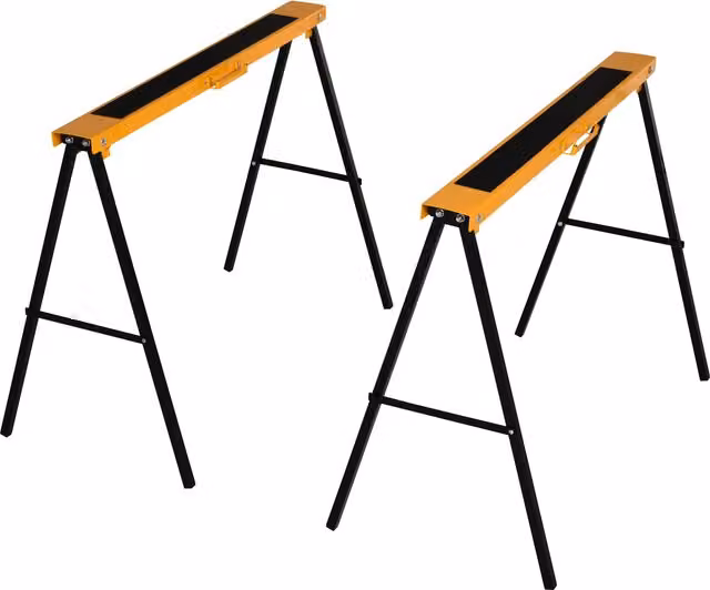 Set di 2 Cavalletti Pieghevoli in Metallo Antiscivolo HOMCOM, Carico Massimo 125 kg, Arancione e Nero