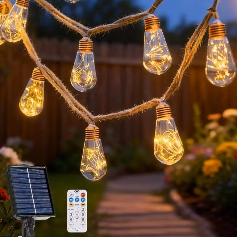 Catena luminosa solare, con 16 lampadine S17, luce bianco caldo, 8 modalità, resistente alle intemperie
