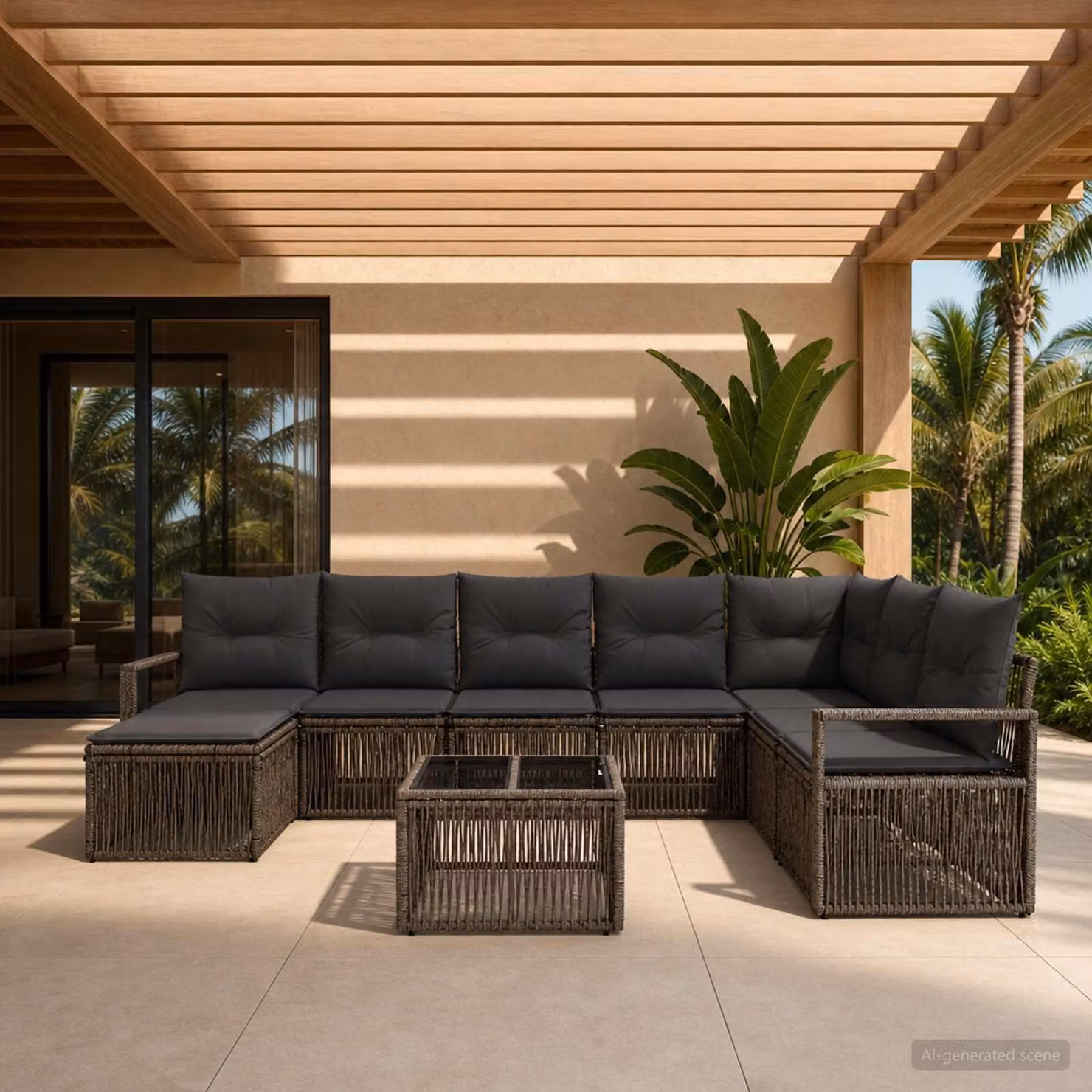 Maison Exclusive - Set da giardino composto da 9 pezzi, divano, colore grigio, realizzato in rattan sintetico