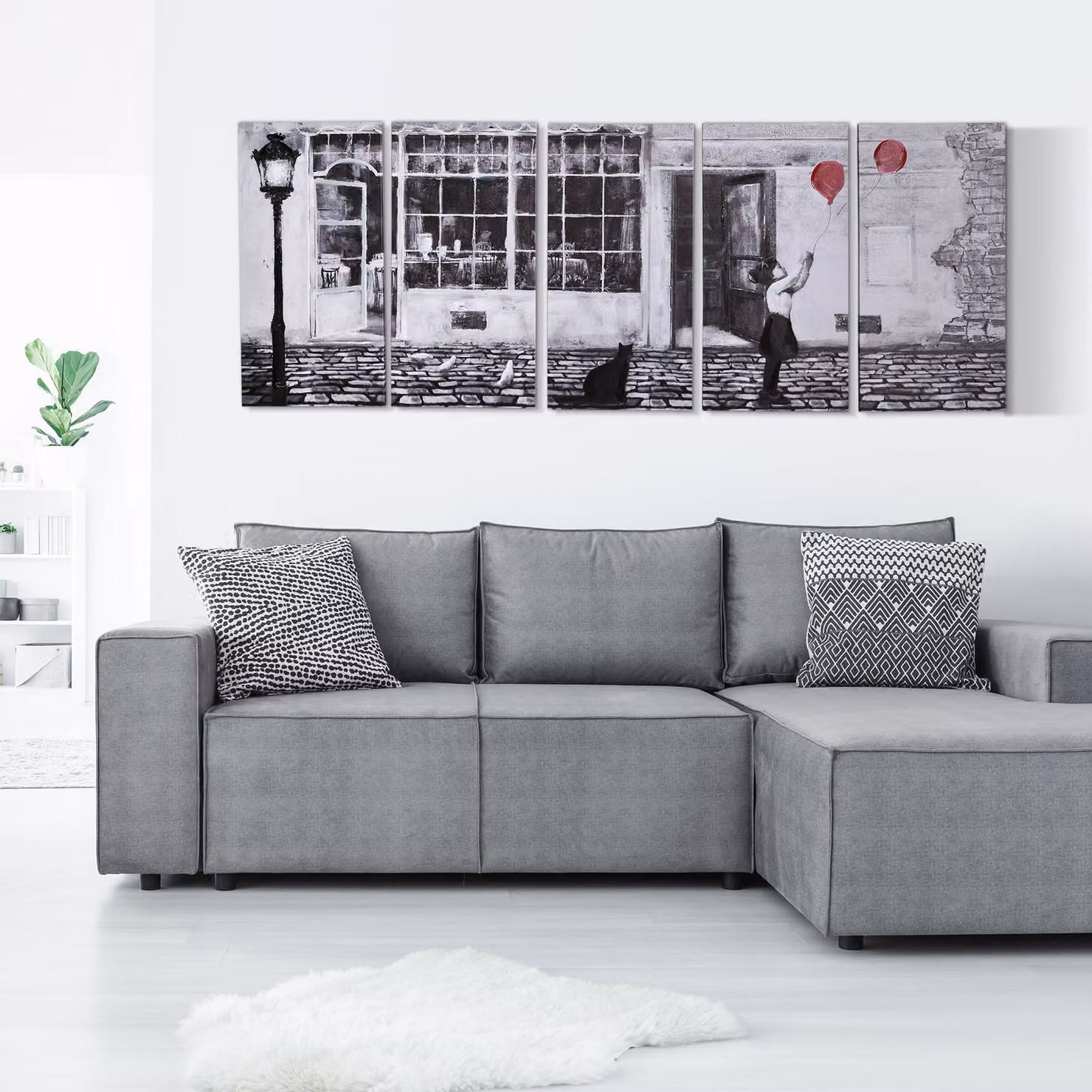 Set di 5 Stampe su Tela HOMCOM con Illustrazione di Bambina, Stile Moderno Astratto, Colori Nero Bianco Rosso, L 80 cm – 2