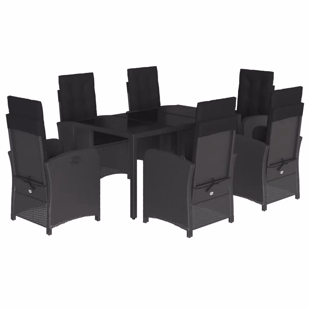 Set da Pranzo da Giardino vidaXL 7 pz in Polyrattan Nero con Piano in Vetro – 2
