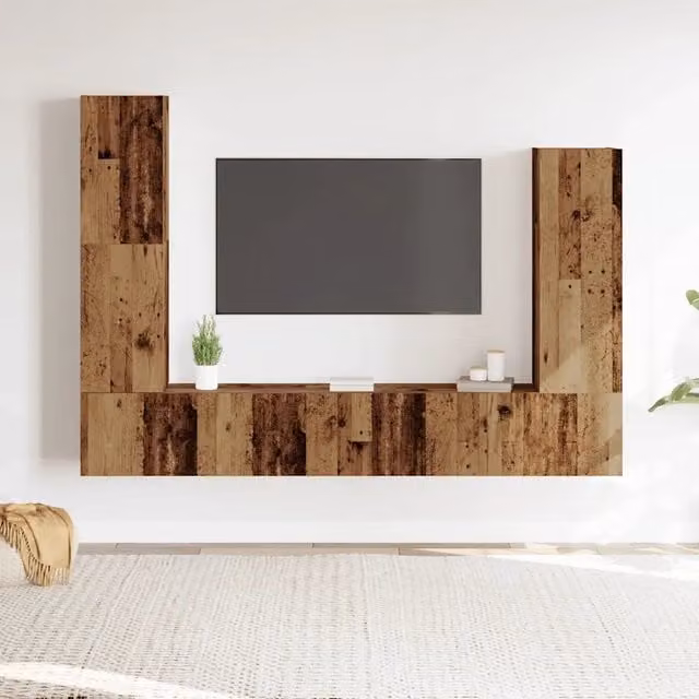 Set Mobile TV da parete vidaXL in 4 pezzi in legno color marrone stile classico – 1