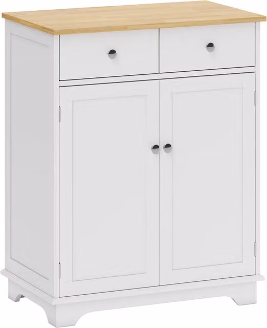 Credenza Bassa 68x40,3x85 cm con Armadietto e Cassetti in MDF e Legno di Caucciù Bianco