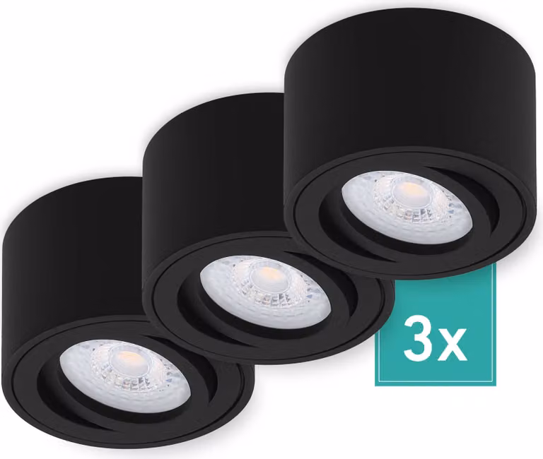 set di 3 faretti da superficie Oktaplex in alluminio piatti e inclinabili incl. modulo LED 2700K bianco caldo - faretto da superficie nero