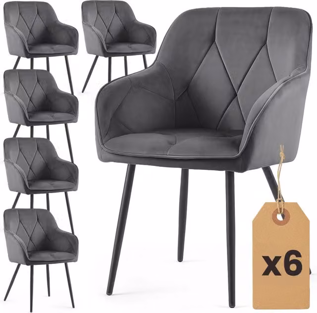 Set di 6 Sedie in velluto trapuntato DIAMANTE Grafite gambe nere