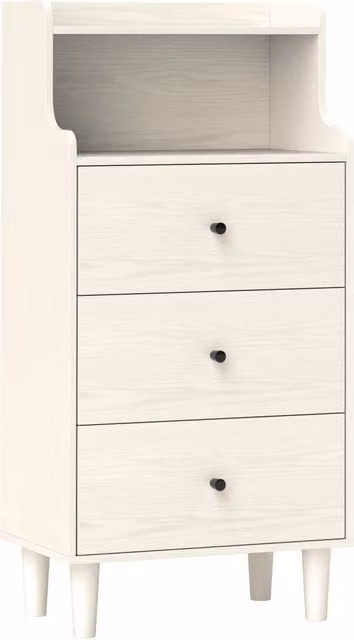 Cassettiera Xylo con 3 cassetti e 2 ripiani aperti, design moderno, bianco venato, L: 47 cm, P: 29 cm, H: 95 cm