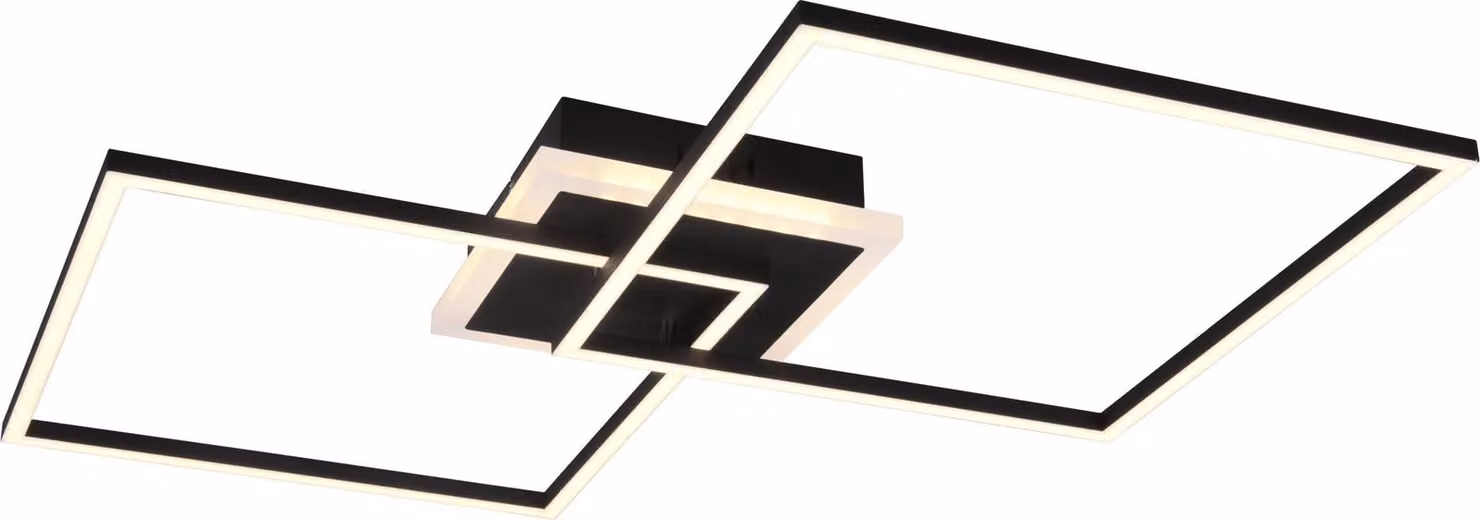 Plafoniera a LED ARRIBO, nero opaco, dimmer a 3 livelli, cambio colore, forma quadrata, 61 cm