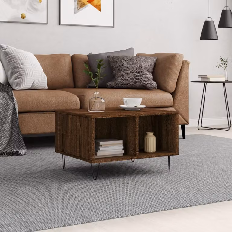 vidaXL Tavolino da Salotto Moderno in Rovere Marrone con Struttura in Metallo e MDF L/P/H: 60 x 50 x 36,5 cm