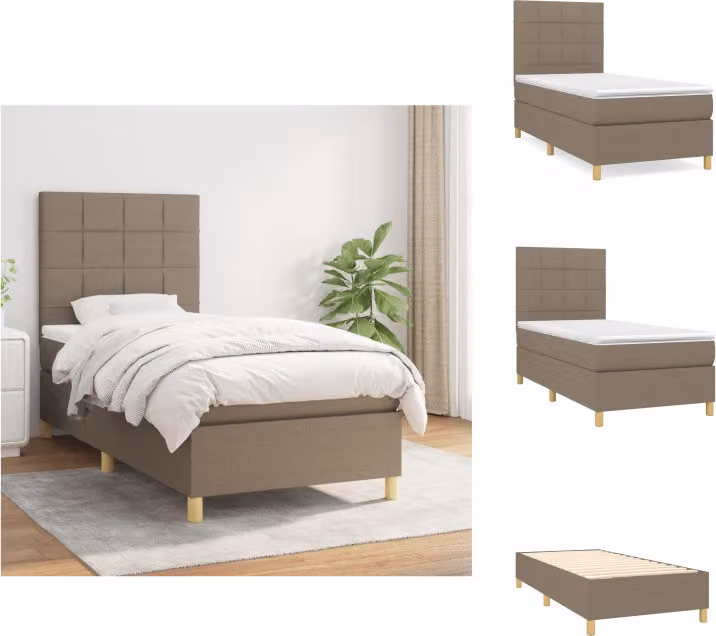 vidaXL Letto a molle con materasso Taupe 90x200 cm in tessuto - Letti e strutture letto