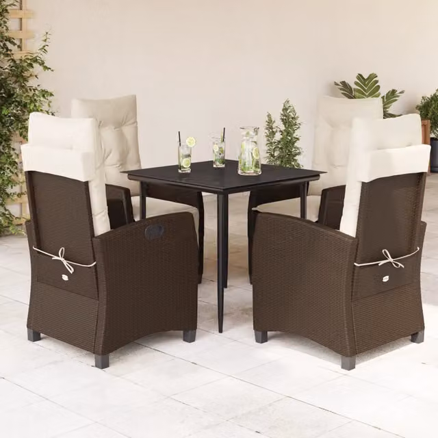 Set da Pranzo da Giardino 5pz con Cuscini in Polyrattan Marrone 3212764