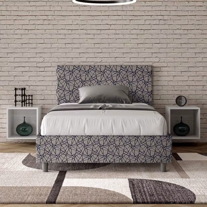 Letto imbottito moderno Ityhome in tessuto blu con rete L/P/H: 120 x 200 cm – 2