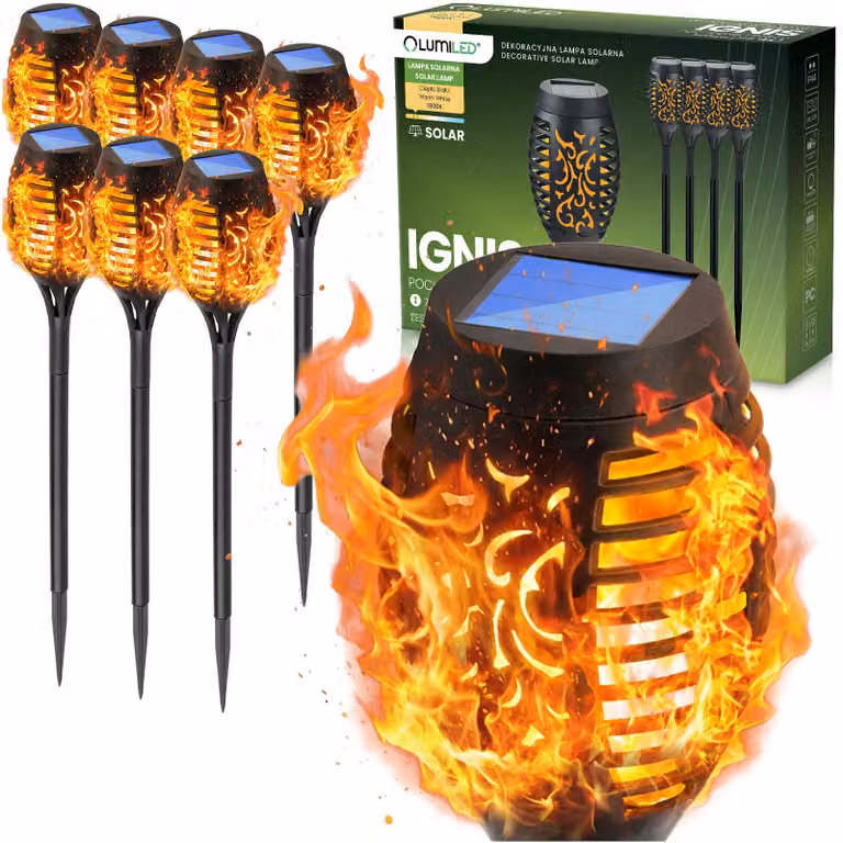 Set di 8 lampade solari da giardino IGNIS a LED, tipo "torcia da giardino", con effetto fiamma, altezza 50 cm, marca LUMILED