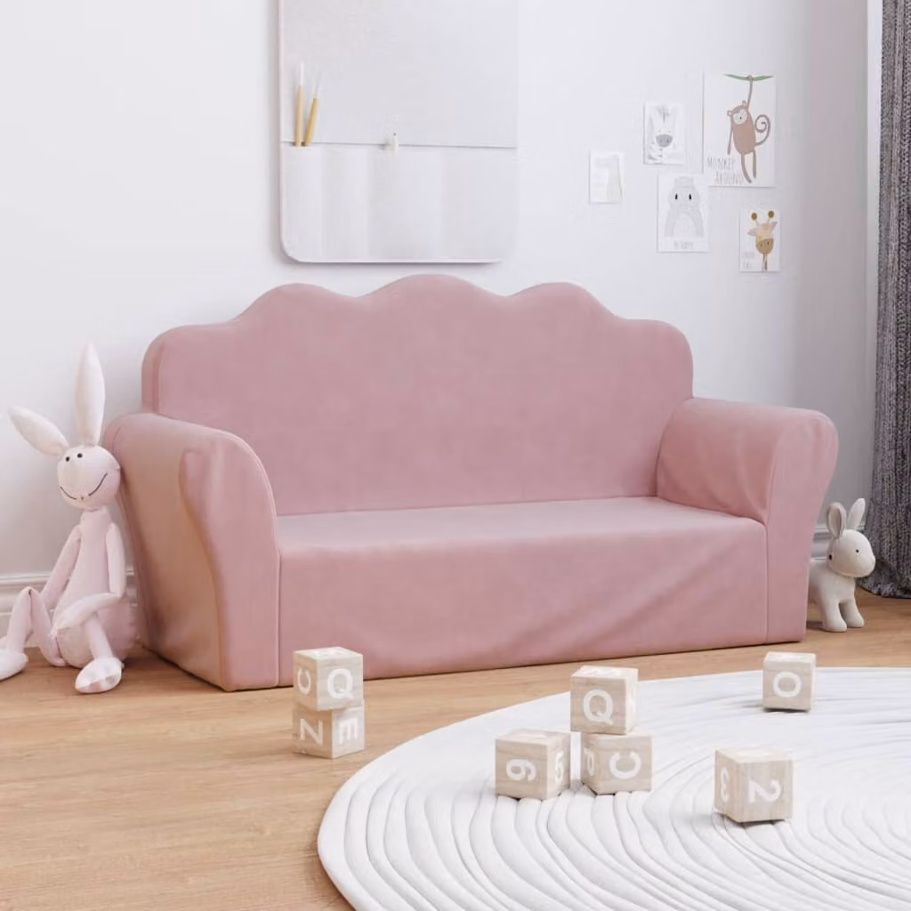 Divano per bambini a 2 posti vidaXL in morbido peluche rosa L: 94 cm, P: 48 cm, H: 34 cm