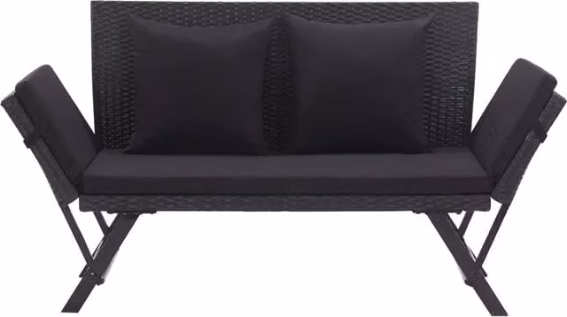 Panchina da giardino moderna vidaXL in polyrattan nero con cuscini e braccioli L: 176 cm