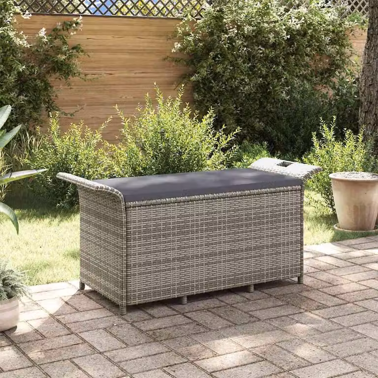 vidaXL Panca da Giardino Moderna in Polyrattan con Cuscini Grigio L: 116 cm, P: 46 cm, H: 57 cm