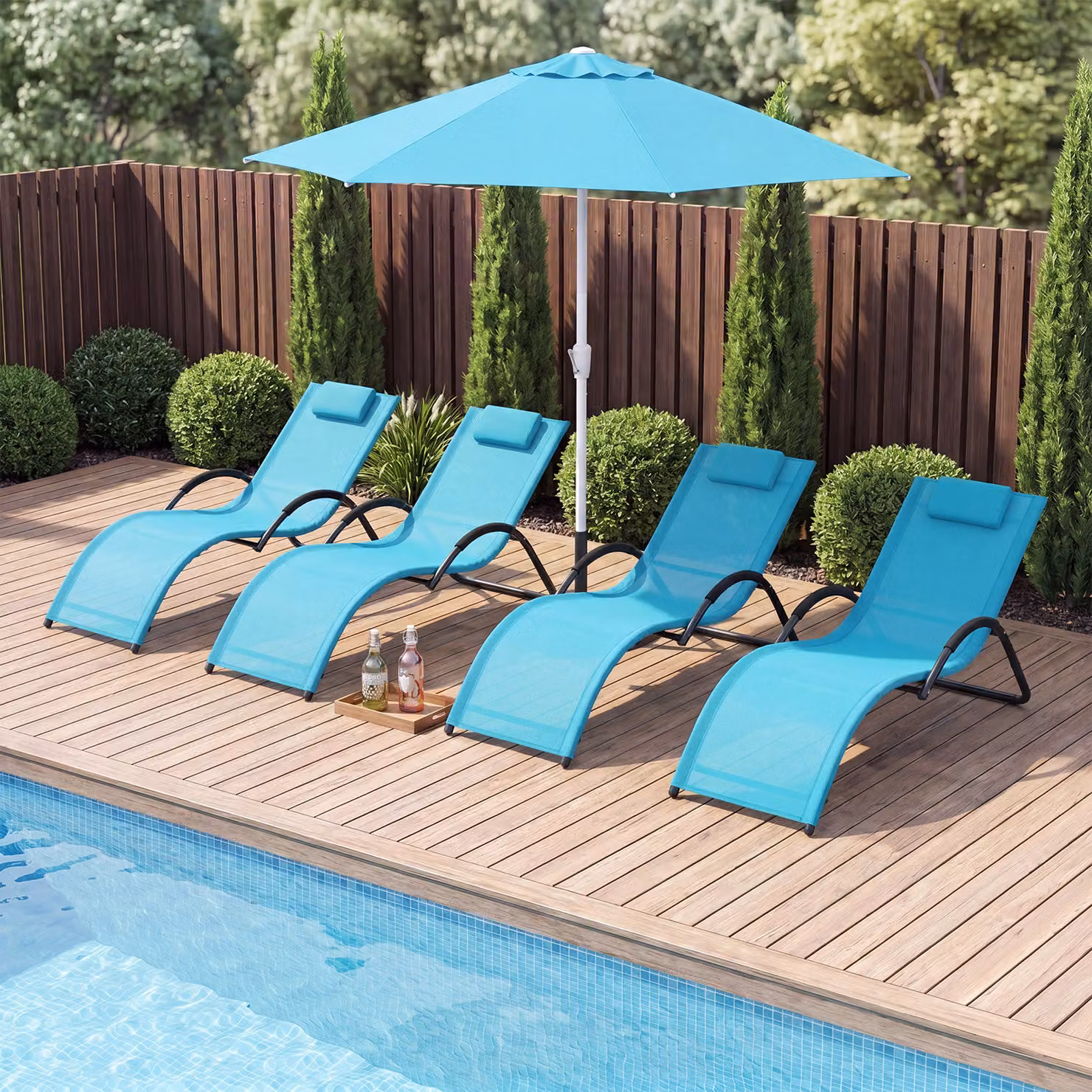 Set di 2 sedie a sdraio da esterno Costway blu con poggiatesta regolabile e struttura ergonomica in acciaio