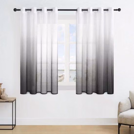 Set di tende a pannello, bianco e nero, in tessuto voile, composto da 2 pezzi, dimensioni 140x160 cm, con motivo a righe sfumate, ideale per soggiorno e cameretta