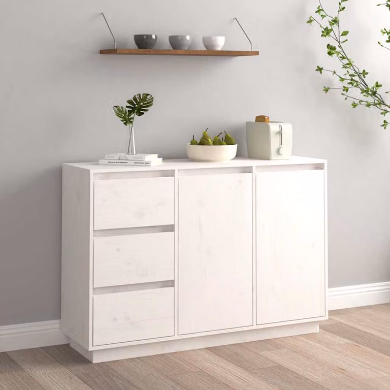 vidaXL Credenza in Legno Massello di Pino Bianco Stile Rustico L: 111 cm, P: 34 cm, H: 75 cm