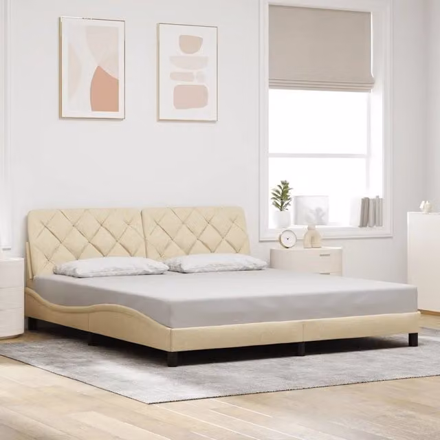 Giroletto senza Materasso-Struttura Letto Crema 180x200 cm in Tessuto 247835