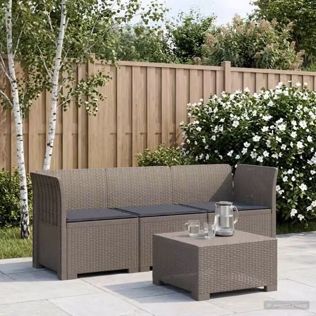 Divano da giardino 3 posti con cuscini in look rattan PP 3443833