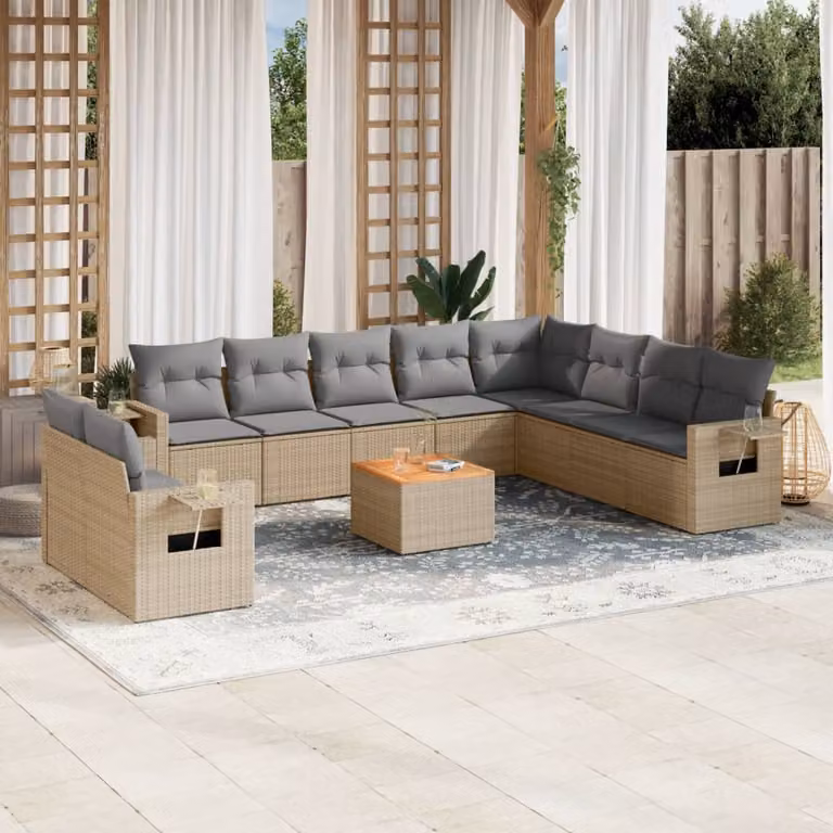 vidaXL Set Divano da Giardino 11 pz in Polyrattan con Cuscini Beige e Grigio per Terrazza e Giardino